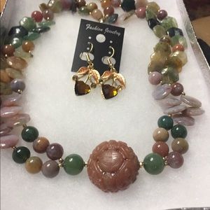 Gorgeous Multicolored Jade Necklace and Earrings